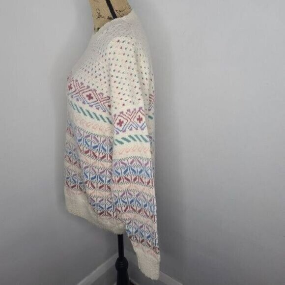 Vintage 80s Northern Isles Pastel Fair Isle Crewneck Sweater - Picture 4 of 14